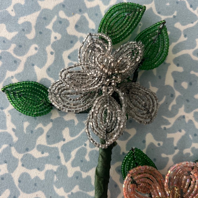 Glass Vintage French Hand Beaded Flowers For Sale - Image 7 of 9