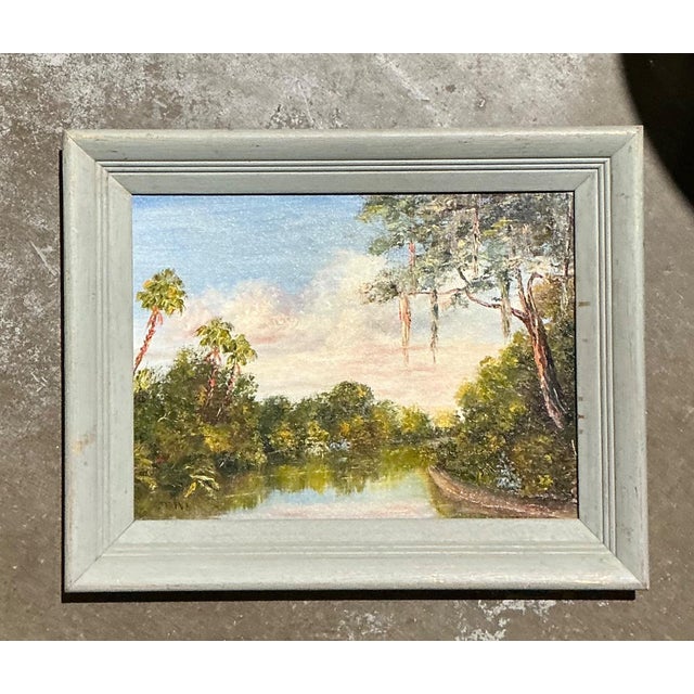Vintage Landscape Oil Painting on Board For Sale - Image 13 of 15