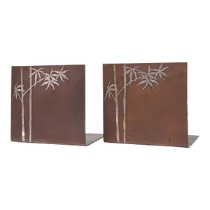 Early 20th Century Heintz Art Metal Shop Sterling Silver on Bronze Bamboo Decoration Bookends - A Pair