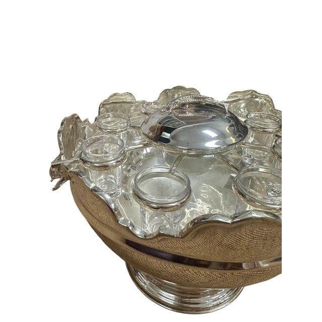 Vintage Silverplate and Glass Caviar and Vodka Monteith Bowl Server With Sturgeon Relief Handles and Lid For Sale - Image 9 of 17