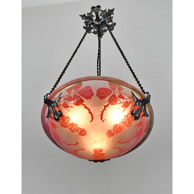 1920s French Art Deco Pendant Light by Le Verre Francais Schneider - 1925 Cameo Chandelier France For Sale - Image 5 of 17