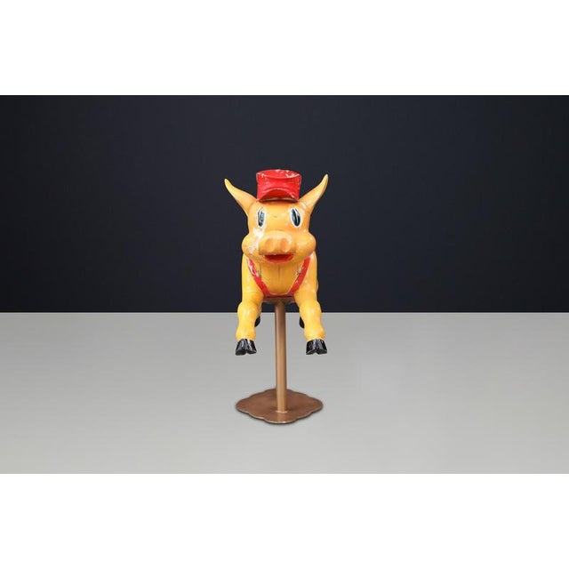 Red Three Piglets Carousel Sculpture in Polychrome Wood attributed to Bernard Kindt, 1960s For Sale - Image 8 of 15