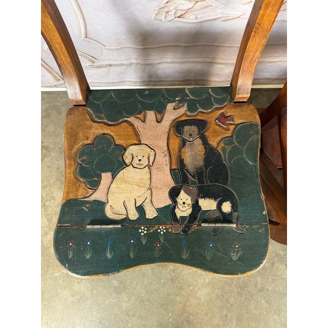 Pair of Hand-Painted Convertible Library Step Ladder Chairs With Dog Motif For Sale - Image 9 of 15