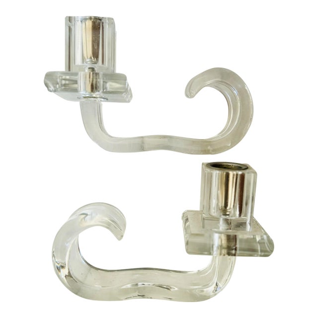 Vintage Czechoslovakian Glass Candle Holders in the Style of Barovier & Toso | Art Deco Tchécoslovaquie Decor Pair For Sale