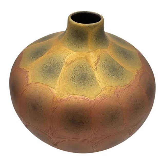 Ceramic 1970s Art Nouveau Weller Style Iridescent Amber & Gold Raku Fired Vase, Pair For Sale - Image 7 of 14