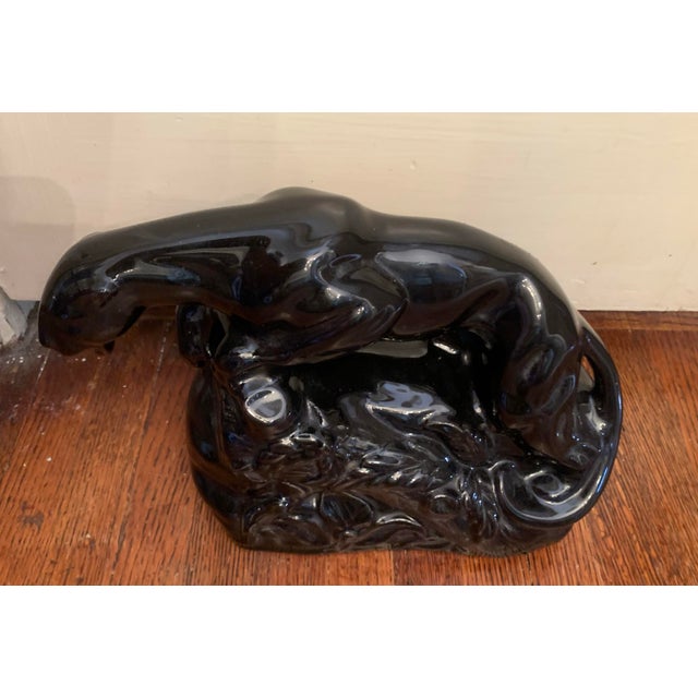 1950s Vintage Black Glazed Ceramic Panther For Sale - Image 4 of 8