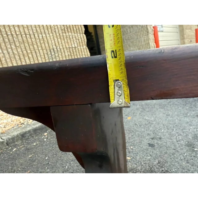 Pair of Large Mid 20th Century Farmhouse Rustic Trestle Base Pine Benches For Sale - Image 10 of 17