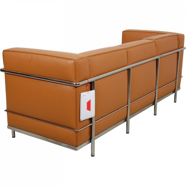 3 Seater LC2 Sofa in Cognac Leather from Le Corbusier For Sale - Image 3 of 6