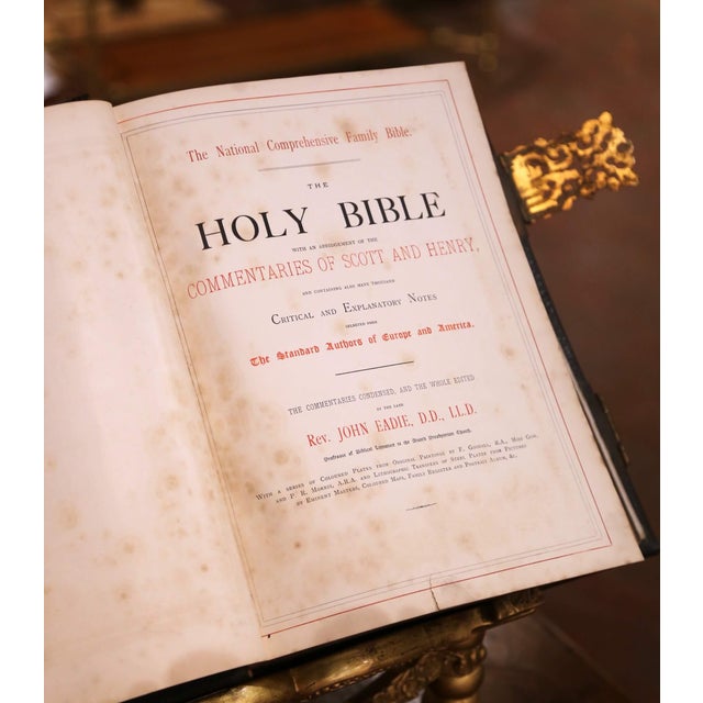 Late 19th Century 19th Century English Leather Bound Holy Bible With Brass Mounts and Clasps For Sale - Image 5 of 14