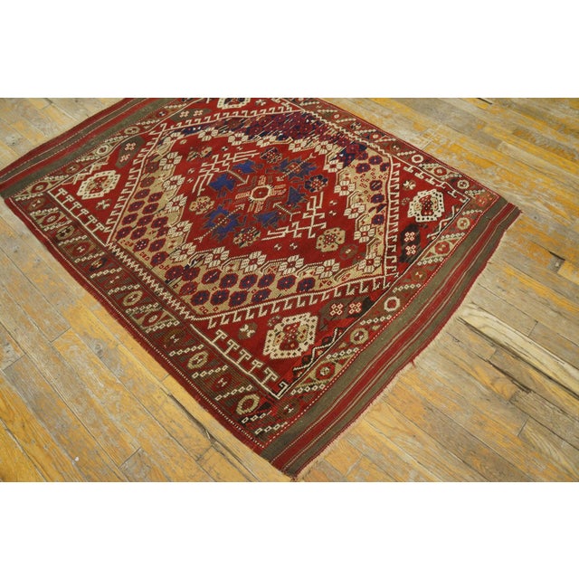 Turkish 1900s Red Medallion Antique Turkish Bergama Rug 3'3" X 3'7" Handknotted Wool Carpet For Sale - Image 3 of 5