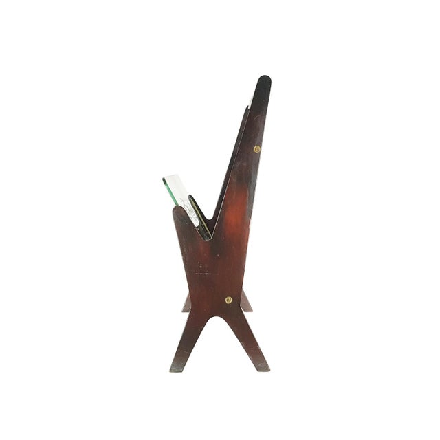 Mid-Century Modern Italian Stained Plywood & Decorated Glass Magazine Rack, 1950s For Sale - Image 3 of 13