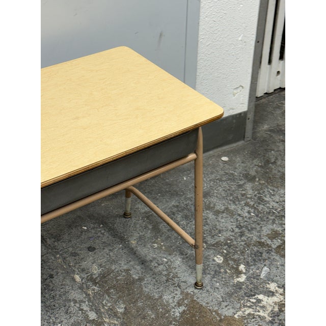 Lift-Top Metal + Wood School Desk, Mid 20th Century For Sale - Image 4 of 12