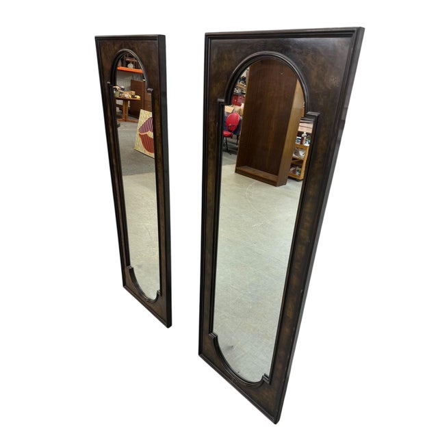 Hollywood Regency Vintage Mastercraft Burled Wood Rectangular Wall Mirrors - Set of 2 For Sale - Image 3 of 5