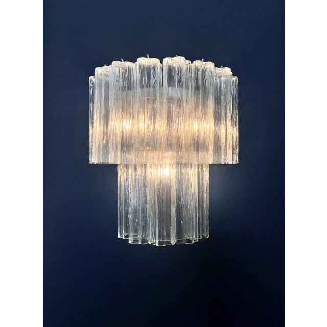 Vintage Murano Glass Tube Wall Sconces with 13 Transaparent Glass Tube, 1990s, Set of 2 For Sale - Image 10 of 17