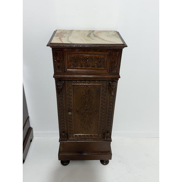 Sicilian Hand-Carved Bedside Tables with Marble Tops, 1940, Set of 2 For Sale - Image 10 of 18