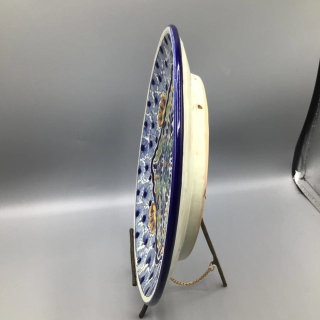 Mexican Talavera Hand Painted Serving Plates Made in Puebla Mexico - A Pair For Sale - Image 3 of 13