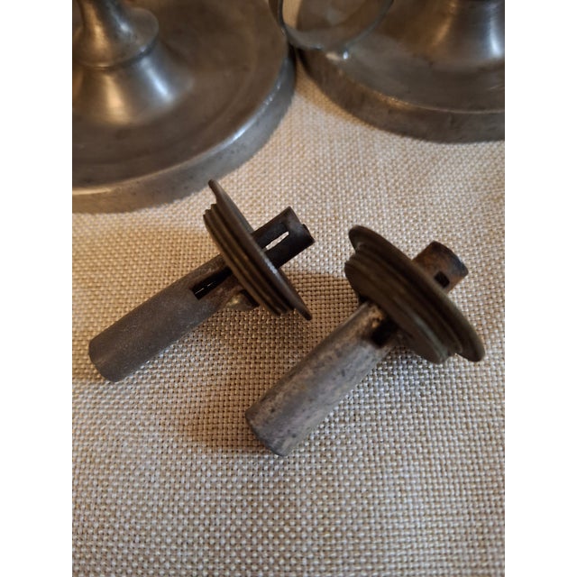Pair Antique Pewter Whale Oil Finger Lamps Single Tube Drop Burners C. 1830-1850 For Sale - Image 9 of 18