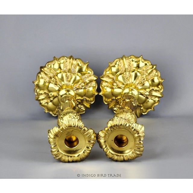 Large Mid 20th Century Brass Acanthus Leaf Candlestick Holders - Set of 2 For Sale - Image 4 of 6
