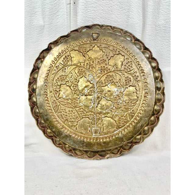 Vintage Large Brass Repousse Tray For Sale - Image 10 of 13