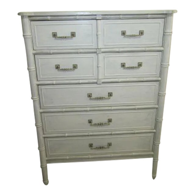 1980s Vintage Hollywood Regency Chest 5 Drawer by Henry Link White Color For Sale