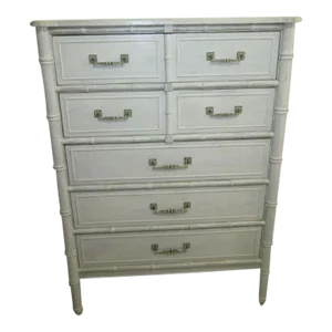1980s Vintage Hollywood Regency Chest 5 Drawer by Henry Link White Color