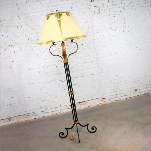 Late 20th Century Monumental Neoclassical Style Iron Floor Lamp With Acanthus Leaf Design & Parchment Shade For Sale - Image 5 of 13