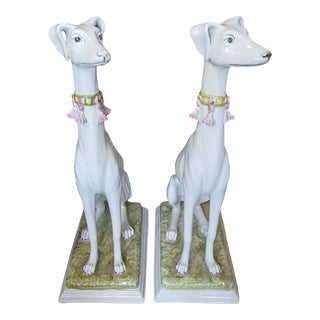 Vintage Pair of Glazed Terracotta Greyhounds For Sale