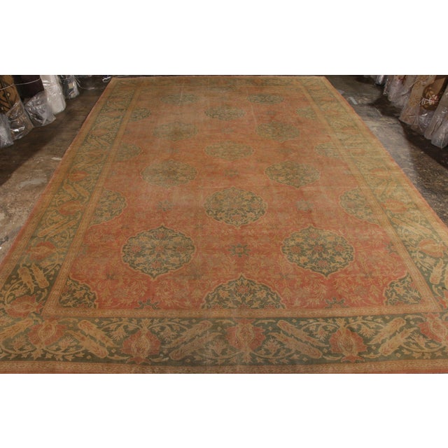 Traditional Antique Oushak Rug in Red and Green All Over Floral Pattern For Sale - Image 3 of 8