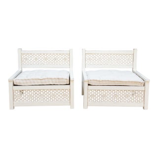 Set of 2 Carved White Moroccan Club Chairs For Sale
