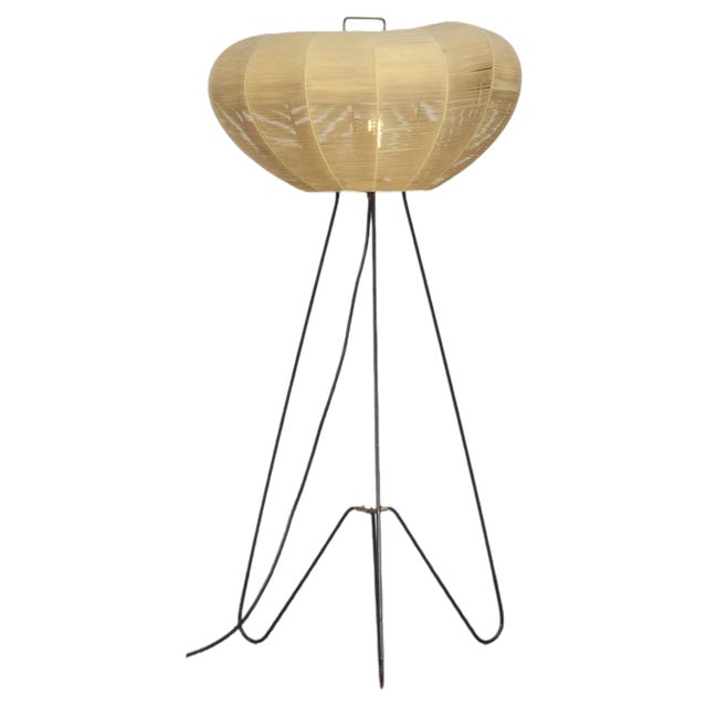 Coccon-Shaped Three-Legged Floor Lamp, 1950s For Sale