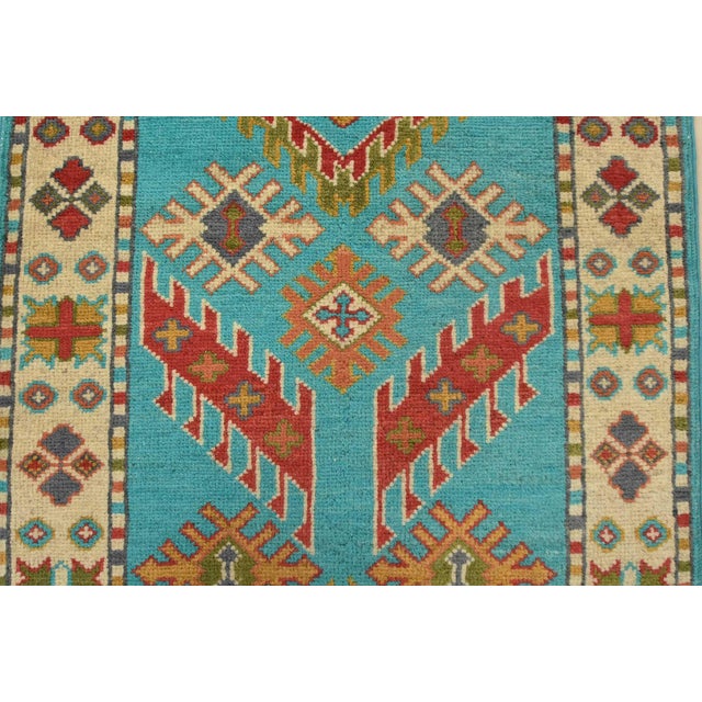 Textile Kazak Runner 2’2” X 6′ Blue Wool Tribal Hand-Knotted Oriental Rug For Sale - Image 7 of 12
