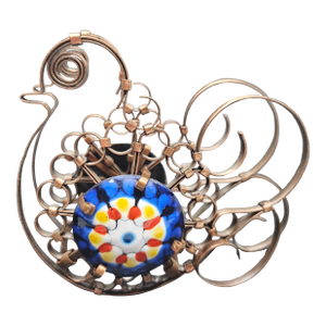 Vintage Copper and Enameled Medallion Bird-Shaped Napkin Holder