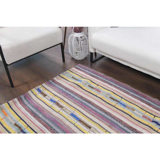 Vintage Turkish Oushak Handmade Wool Cotton Beige Kilim Area Rug For Sale - Image 6 of 11