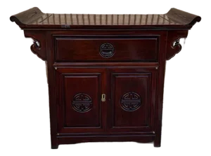 Vintage Chinoiserie Style Carved Hardwood Altar Form Side Cabinet