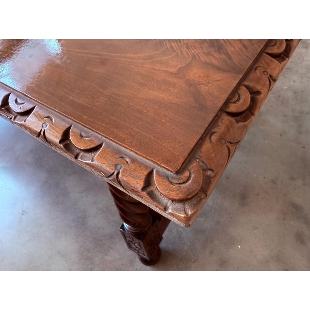18th Large Spanish Dining or Desk Table with Solomonic Legs and Iron Stretcher For Sale - Image 10 of 18
