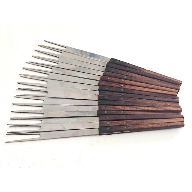 Carl Auböck 1960s Carl Auböck Style Teak Wood and Stainless Steel Fondue Forks, 15 Pieces For Sale - Image 4 of 14