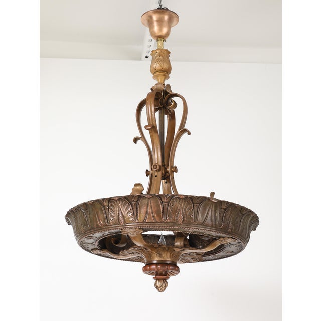 Amazing 1930's French Bronze Chandelier with beautiful detail and design, lightly restored and newly rewired, with some...