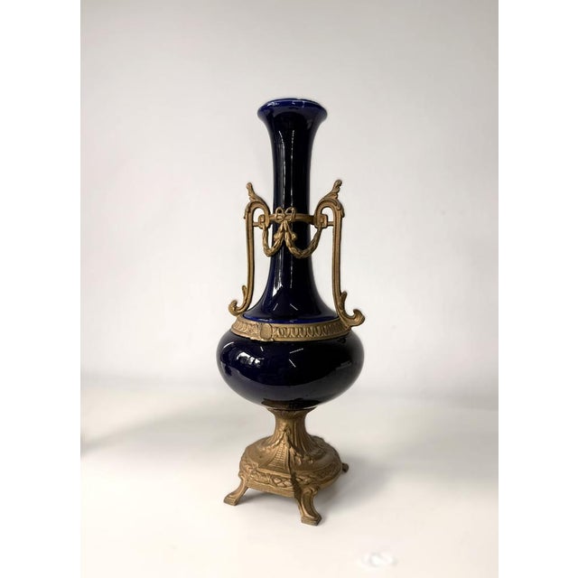 Blue Antique French Cobalt Blue Porcelain Vases, Set of 2 For Sale - Image 8 of 10