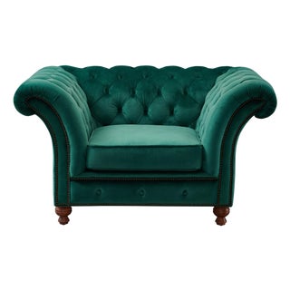 Peyton Sloped Arm Chesterfield Arm Chair - Green Velvet For Sale