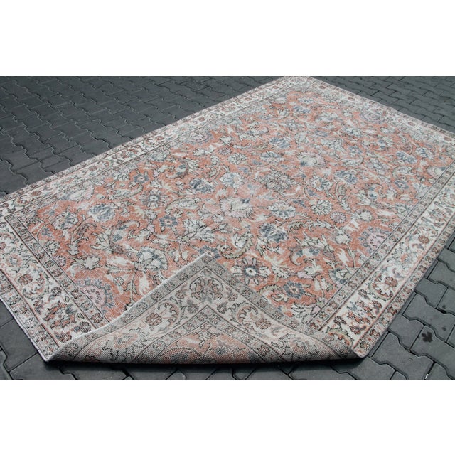 Burnt Orange Burnt Orange Vintage Hand Knotted Turkish Area Rug - 74" X 120" For Sale - Image 8 of 11