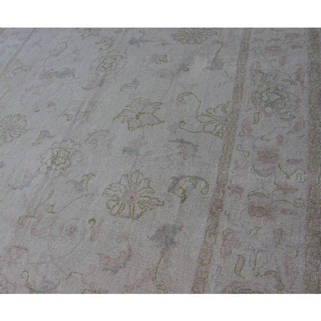 Ivory Vintage Turkish Oushak Rug With Pale Ivory Ground and Soft Sage, Blush 6'8 X 9'3 For Sale - Image 8 of 11
