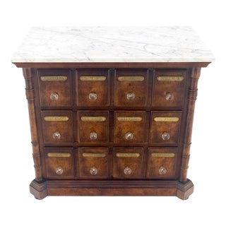 Marble Top Drawers Burl Wood Decorative Cristal Balls Pulls Bachelor Chest MINT For Sale