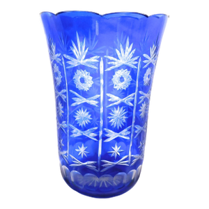 1930s Huge Blue Cut to Clear Vase