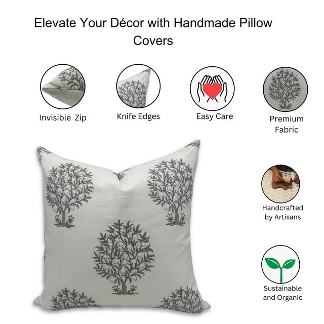 Not Yet Made - Made To Order Fabdivine Handcrafted Block Print Cushion Cover 22x22 Inch Thick Cotton White-Anar For Sale - Image 5 of 6