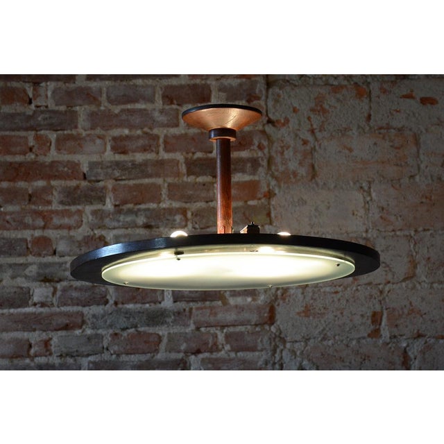 Mid-Century Ceiling Lamp in Oak and Frosted Glass, Czech, 1950s For Sale - Image 4 of 11