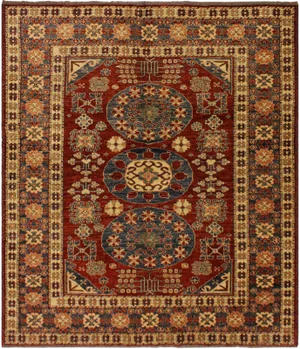 1980s Vintage Super Kazak Blue/Rust Wool Rug - 5'3 X 6'3