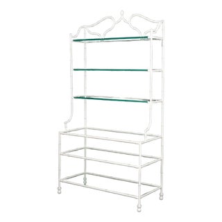 Hollywood Regency White Patinated Metal Etagere For Sale