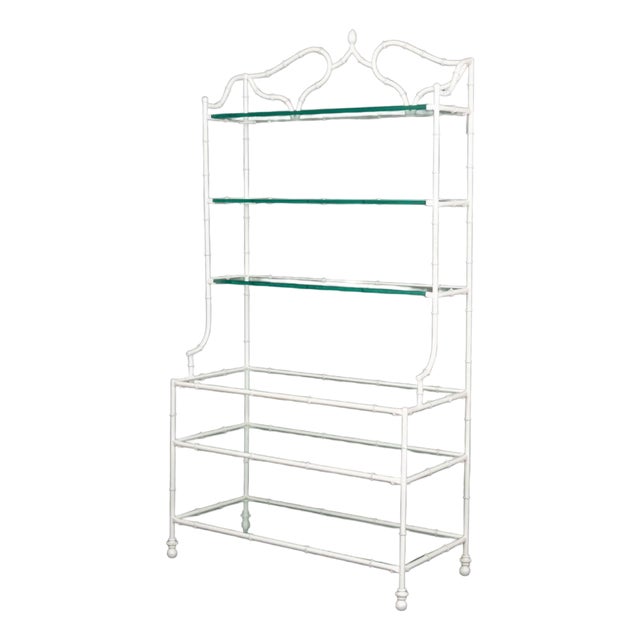 Hollywood Regency White Patinated Metal Etagere For Sale