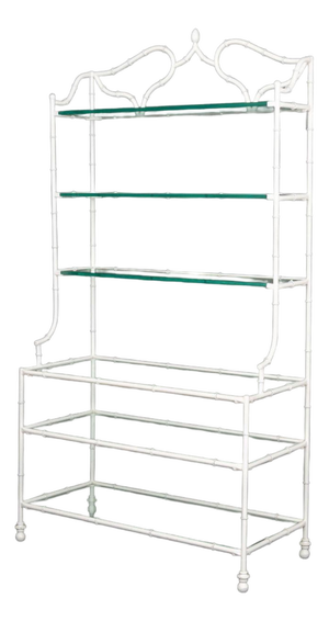 Hollywood Regency White Patinated Metal Etagere