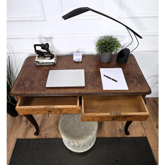 1940s Italian Walnut Burl Desk, 1940s For Sale - Image 5 of 11